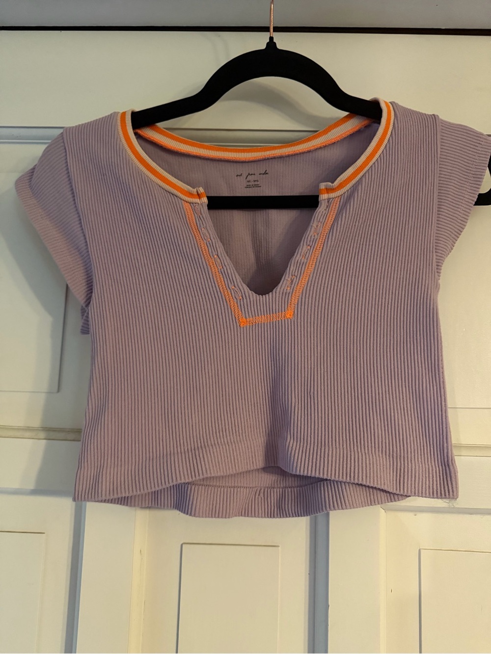 Urban Outfitters Lilac Ribbed V-Neck Crop Top with Orange Trim